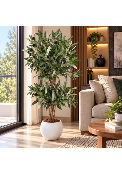 Yapay Zeytin Agacı 17o Cm Beyaz Küre Saksıda