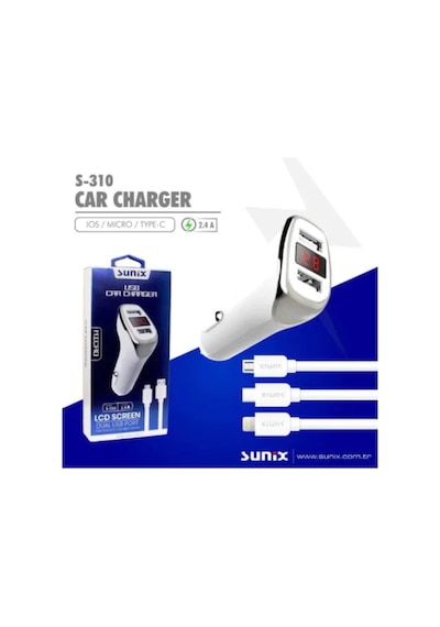 Sunix S-310 Type-C Dijital Ekran Araç Şarz 2.4Amp