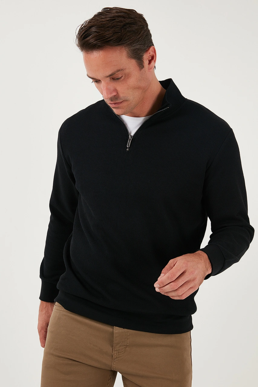 Buratti Pamuklu Regular Fit Yarım Fermuarlı Dik Yaka 2'Li Paket Erkek Sweat 5905716S2 Siyah-Taş