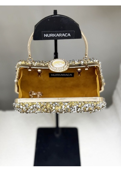 Nurkaraca 25y3593 Saplı Taşlı Kasalı Abiye Çanta Kadın 18x12 Çok Renkli