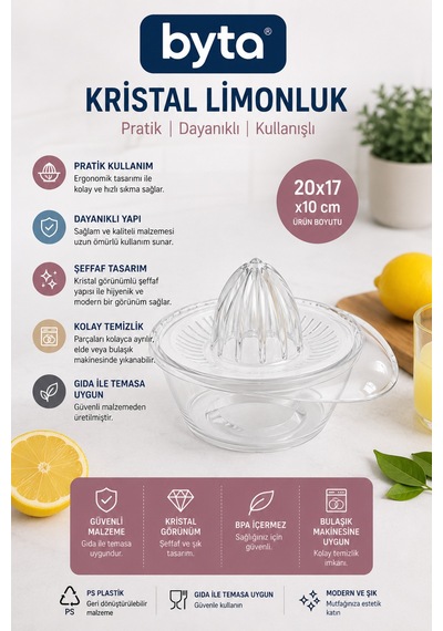 Kristal Limon Sıkacağı Şeffaf Pratik Narenciye Meyve Sıkacağı Diğer
