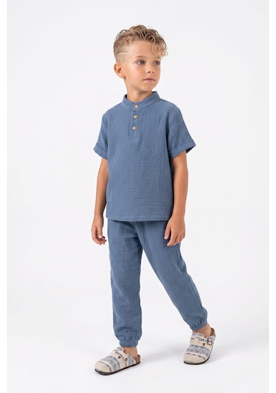 Mnk Baby & Kids Pamuklu Müslin Kumaş Yazlık Uzun Pantolon Kısa Kol Rahat Takım M00842 Indigo Mnk Baby & Kids Pamuklu Müslin Kumaş Yazlık Uzun Pantolon Kısa Kol Rahat Takım M00842 Indigo