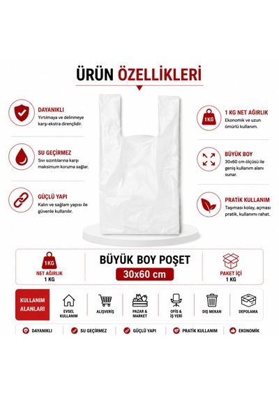 Beyaz Kalın Atlet Poşet Büyük Boy 1 Kg Market Manav Ve Çöp Poşeti