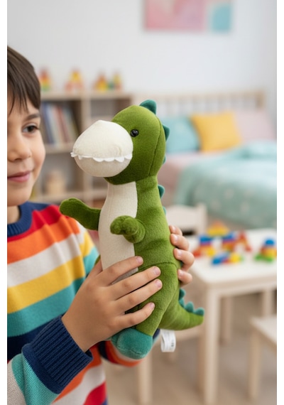 Yeşil Sevimli Dinozor Peluş Oyuncak 40 Cm Uyku Arkadaşı Hediyelik Çok Renkli