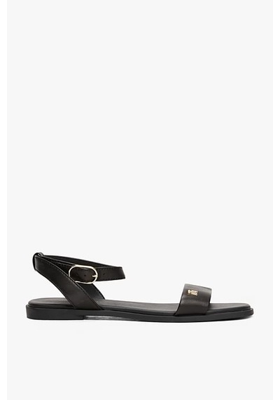 Tommy Hilfiger Kadın Th Ankle Strap Deri Sandalet - Siyah Triple Black
