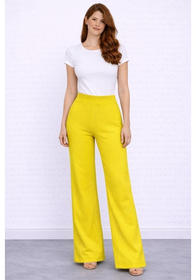 Neden Tekstil Beli Lastikli Bol Paça Polyester Pantolon - Sarı