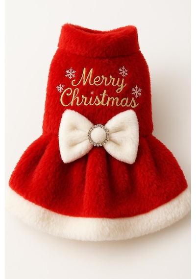 Gedyco Merry Christmas Peluş Küçük Irk Köpek Yılbaşı Elbisesi