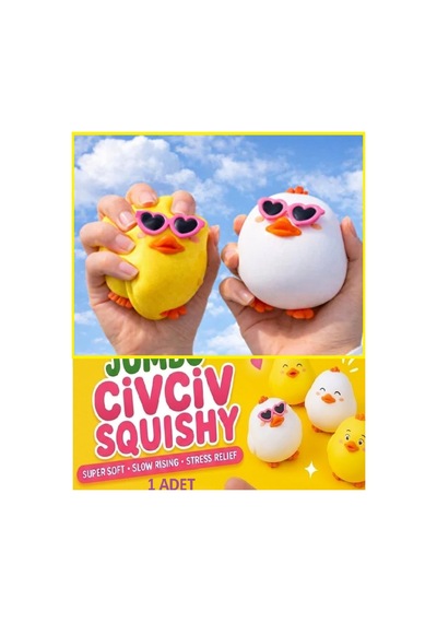 Civciv Sukuşi Skuşi Squishy Sevimli Hayvan Ördek Esnek 1 Adet Stres Oyuncakları Uzayan Gözlüklü Squıshy Sarı Beyaz 8.5cm