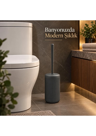 Lexroo Siyah Çizgili Lüks Tuvalet Fırçası Seti 30 Cm Uzunluk