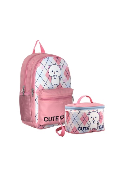 Cennec Love Cute Cat Desenli Kız Çocuk Beyaz Pembe İkili Çanta Ve Beslenme Seti - Setumt5024b Pembe - Beyaz Cennec Love Cute Cat Desenli Kız Çocuk Beyaz Pembe İkili Çanta Ve Beslenme Seti - Setumt5024b Pembe - Beyaz