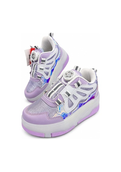 Papucumun Dünyası Kız Çocuk Işıklı Patenli Mekanizma Bağcıklı Sneaker Lila