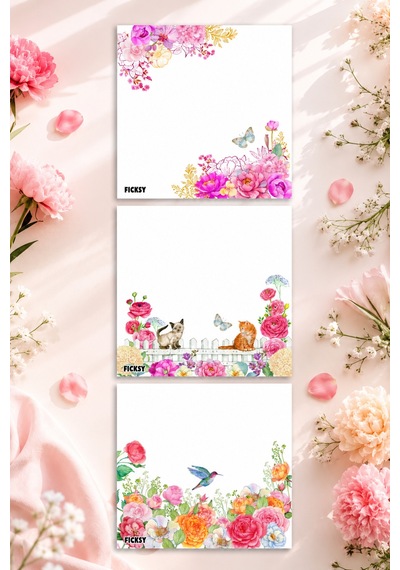 Çiçek Bloknot - 9 9 Cm Ebat- 50 Yaprak - Notepad - Memopad - Çizgisiz Not Kağıdı- To Do List - 3549