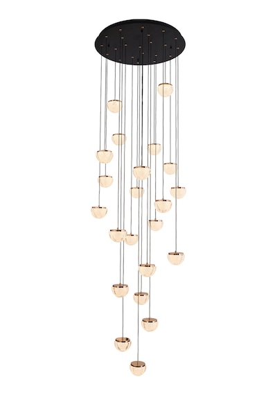 Derem 22'li Siyah Gold 200 Watt Yuvarlak Kristal Taşlı Salon Led Sarkıt Avize Siyah