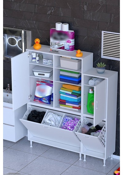 Miraç 135 Cm Beyaz Çok Amaçlı Dikey Banyo Ve Kiler Dolabı 90+45 X160x32,5 Cm