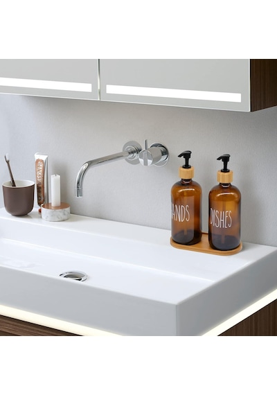 Mien 2 Li Amber Bambu Standlı Hands&dishes Sıvı Sabunluk Seti 2069701-o