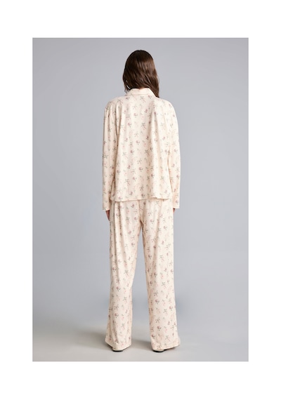 Defacto Regular Fit Çiçekli Uzun Kollu Üst Geniş Kesim Alt 2li Pijama Takım I5522ax26aubg824 Bej-bg824
