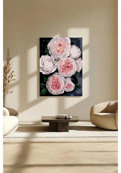Sayılarla Boyama Seti 40 x 50 CM Tuval Şasesine Gerili Beyaz Güller