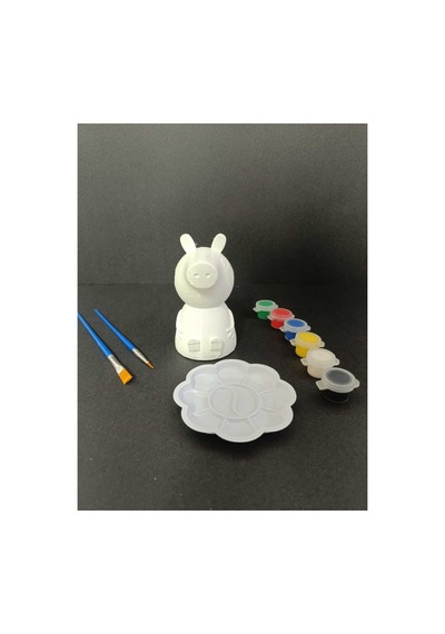 3d Domuz Peppa Pig Figür Boyama Seti - Kendin Boya Hobi Ve Etkinlik Seti - Akrilik Boya + 2 Fırça