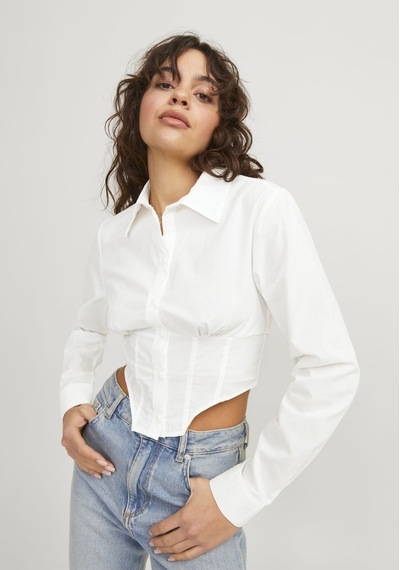 Jack & Jones Kadin Uzun Kollu Gömlek Korse - Annie 12253309 Blanc De Blanc Beyaz