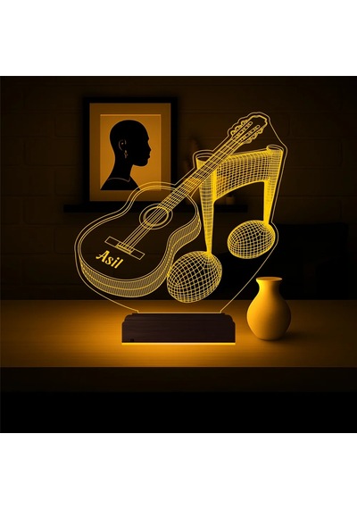 Luvivia Klasik Gitar Müzisyen Hediye Kişiye Özel 3d Lamba - Masa Gece Lambası V1 Şeffaf