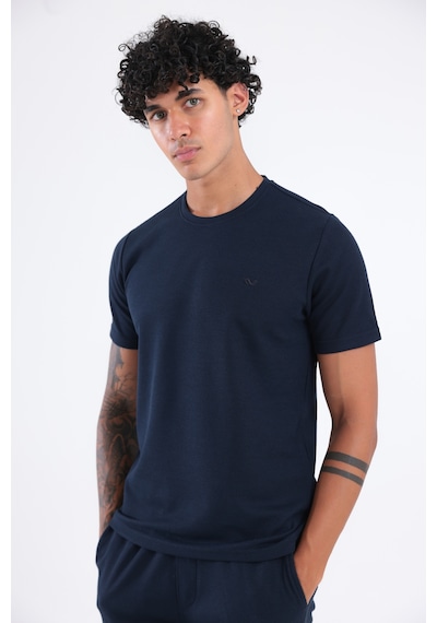 Rowinger Waffle Dokulu Nakış Logo Detaylı Oversize Erkek T-shirt Navyblue