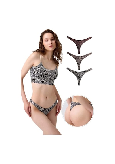Cottonhill Basic Desenli Lazer Kesim Kadın Tanga Külot 3'lü Paket-1 Renkli-2 Çok Renkli