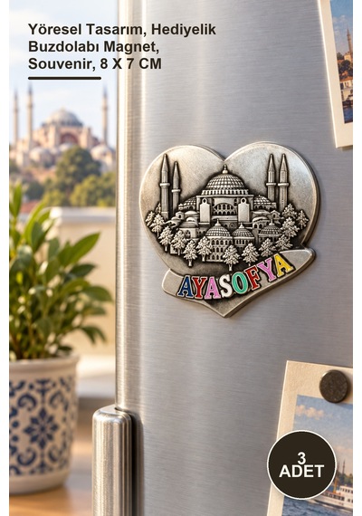 3 Adet Ayasofya Magnet Yöresel Tasarım, Hediyelik Buzdolabı Magnet, Souvenir, 8 X 7 Cm