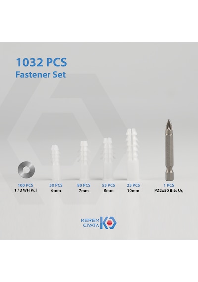 Kerem 1032 Parça 17 Çeşit Vida Ve Dübel Seti 25CM