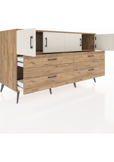 Kronos Konsol 2 Raflı 4 Çekmeceli 4 Kapaklı 176x59x99 Çam-aytaşı/ Çam-aytaşı/çam