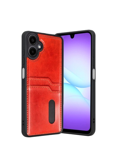 Samsung Uyumlu Galaxy A07 4g Sara Kartvizitli Deri Kılıf - Kırmızı 0.2M-Çok Renkli