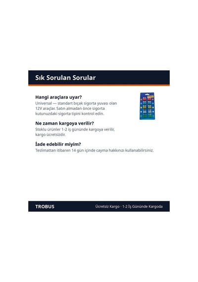 Trobus Oto Bıçak Sigorta Seti 10 Parça Standart Boy Karışık Amper Diğer