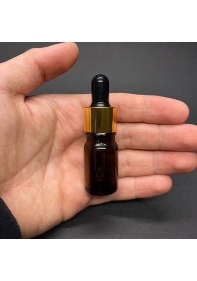 Amber Cam Damlalıklı Şişe Gold Metalik Kapak  Kahverengi 5 ML