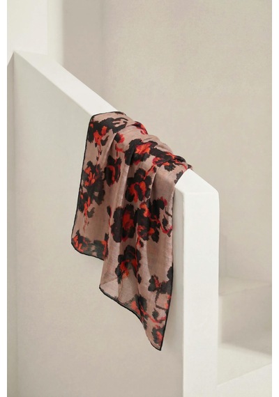 Silk Home Pamuk Karışımlı Eşarp Çiçekli Desen Mocha 90x90 Çok Renkli