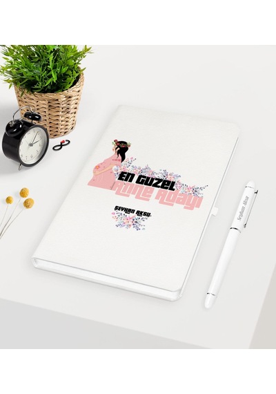 Kişiye Özel En Güzel Anne Adayı Beyaz Defter Kalem Seti - 2 Beyaz