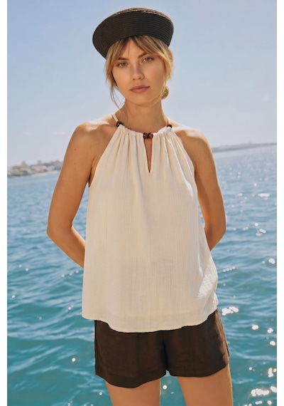 Sateen Aksesuar Detaylı Bluz - Taş-137621