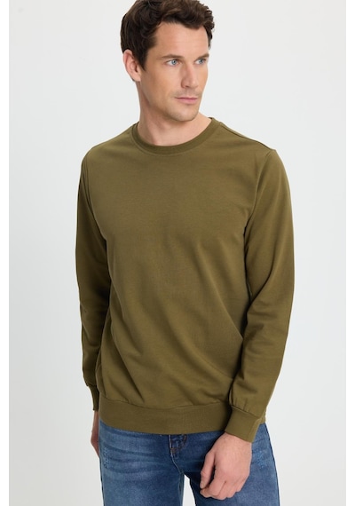 Tudors Erkek Relax Fit Rahat Kesim %100 Pamuk 2 İplik Bisiklet Yaka Haki Sweatshirt-41520 Haki