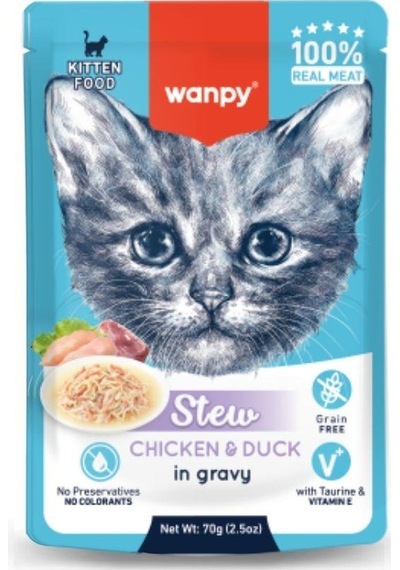 Wanpy Stew Gravy Pouch Tavuklu Ve Ördekli Yavru Yaş Kedi Maması 70 Gr
