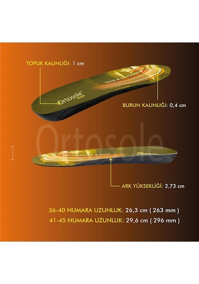 Ortosole Ark Ve Jel Destekli ,zorlu Arazi Ve Tırmanışlar İçin Ortopedik Erkek Tabanlık 202-mm Standart