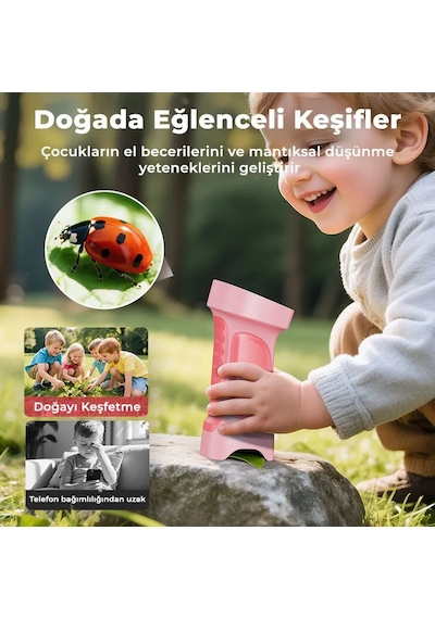 395 Pembe Taşınabilir Dijital Çocuk Mikroskobu - 2.4 İnç Ips Ekranlı, 1080p Full Hd, 1000x Zoom, 8 Led Işıklı Eğitici Bilim Kiti