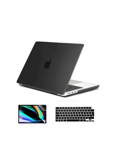 Apple Uyumlu MacBook Pro 14.2 2021 A2442 Kılıf Koruma Kılıfı Hardcase 3Lü Set Siyah