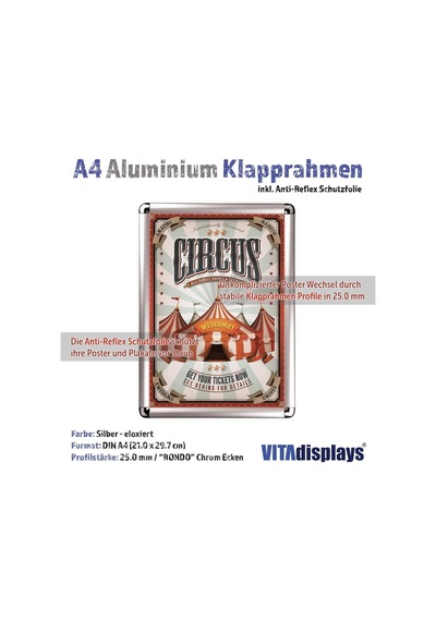 Vıtadisplays 5'li Ekonomik Paket, Alüminyum Değiştirilebilir Çerçeve, Dın A4 Gümüş Rondo, Poster Çerçevesi, Ya Genel