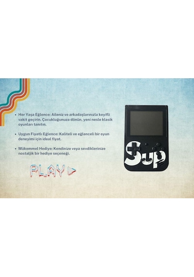 Cosmostech Sup Game Box Plus 400 Oyunlu Taşınabilir Mario Oyunlu Retro El Atarisi Siyah