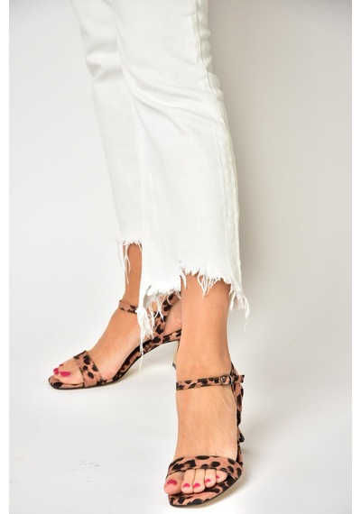 Fox Shoes U569519904 Leopar Kumaş Alçak Topuklu Kadın Ayakakbı Kahverengi