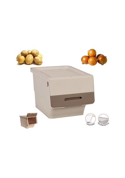 Motek Patateslik Soğanlık Tekerlekli Organizer Çok Amaçlı Saklama Kutusu 1x33 Lt Açık Kahve+krem