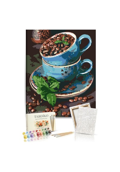 Sayılarla Boyama Seti 40 x 50 CM Tuval Şasesine Gerili Çekirdek Kahve Fincanı