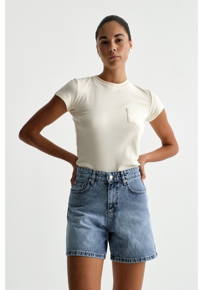 Açelyaokcu Premium Kaida Denim Midi Şort Mavi