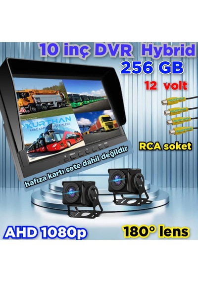 2 Ad180 Derece Geniş Açı Ahd Kamera 10'' Dvr Monitör Set 12 Volt