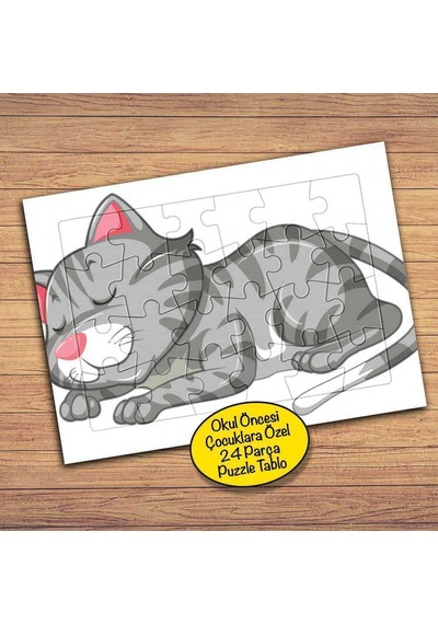 Uyuyan Tekir-kedicik Çocuklara Özel Puzzle Yapboz Tablo-23038
