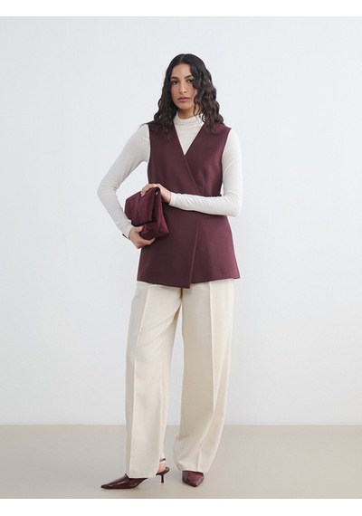 Lcw Modest Bordo Kruvaze Yaka Kadın Klasik Yelek