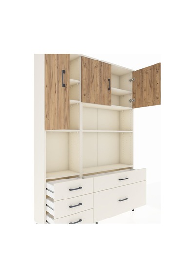 Arges Dolap 8 Raflı 5 Çekmeceli 3 Kapaklı 132x30x195 Aytaşı-çam/aytaşı Atlas Çam/aytası